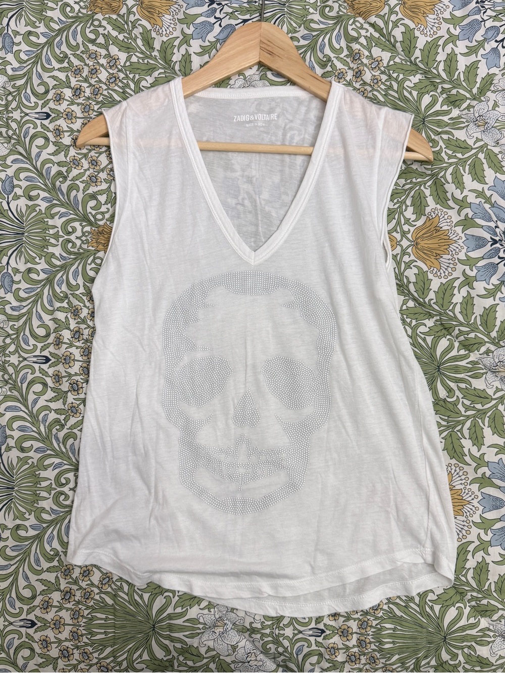Zadig & Voltaire White V-Neck Skull Tank Top